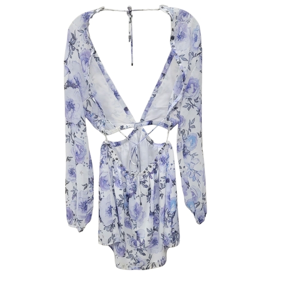 EUC White Fox 'French Riviera' Purple & White Cutout Open Back Mini Dress -Small - Picture 6 of 10